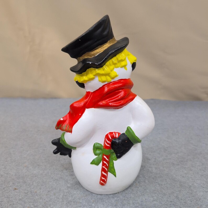 Vintage Hand Painted Ceramic Snowman Figurine with Top Hat and Red Scarf image 4