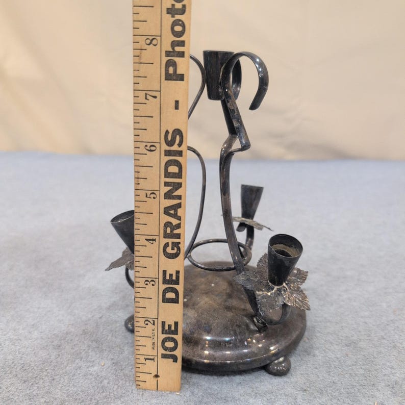Vintage Metal 4 Light Candelabra Leaf Detail Gothic Tabletop Centerpiece image 6