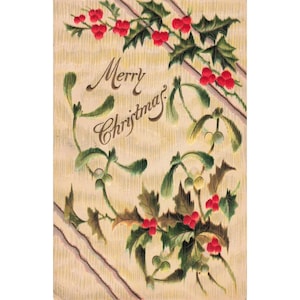 Carte postale vintage de Noël 1910 (RPPC) - Houx et gui en relief - Allemagne image 1