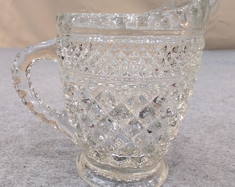 Clear Glass Diamond Cut Creamer Pitcher Small Vintage Barware Serving
