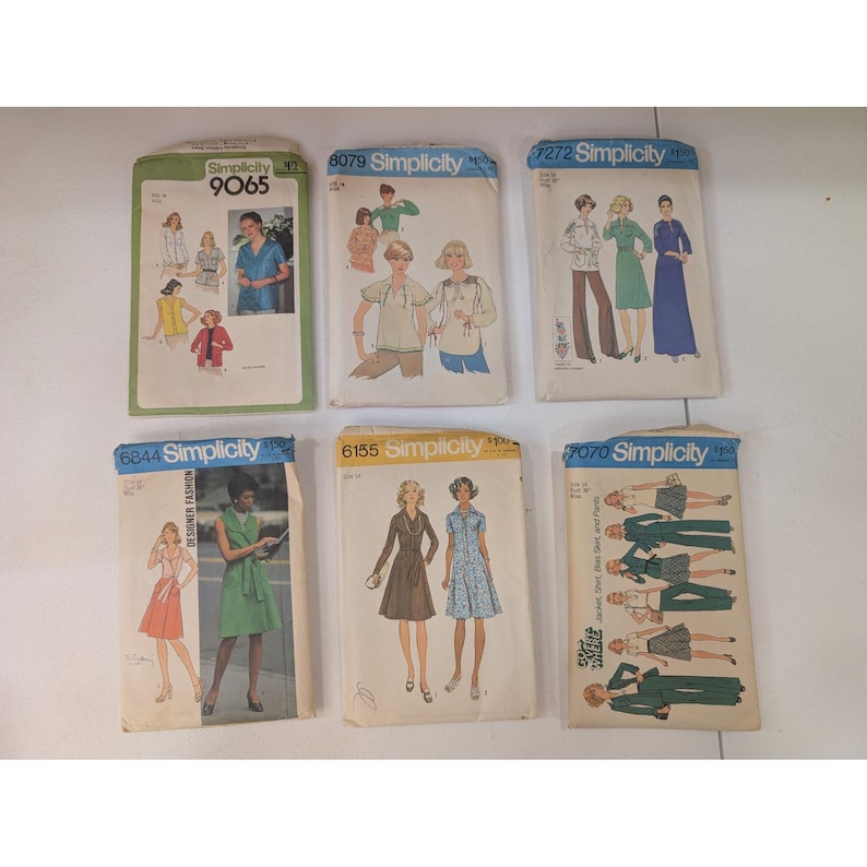 Vintage Simplicity Sewing Patterns Lot of 6; All Size 14 Dresses, Tops, Skirts image 1