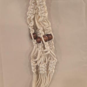 Vintage Macrame Plant Hanger Cream Rope Wood Beads Boho Indoor Outdoor Decor image 3
