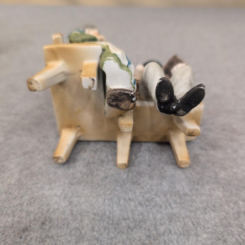 Vintage Hand Painted Porcelain Elderly Couple on Bench Figurine Matte Finish image 5