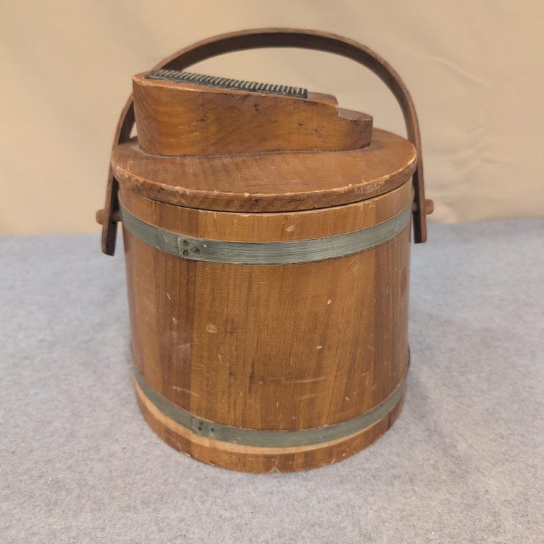 Vintage Firkin Style Wooden Shoe Shine Bucket with Footrest and German Brush image 2