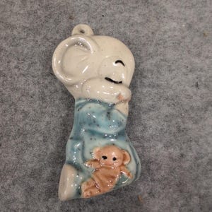 Vintage Style Ceramic Sleeping Mouse Ornament Blue Pajamas with Teddy Bear image 1