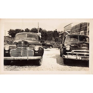 1940s Vintage Photograph Two Classic Chevrolet Deluxe Cars North Carolina image 1
