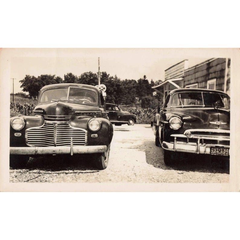1940s Vintage Photograph Two Classic Chevrolet Deluxe Cars North Carolina image 1