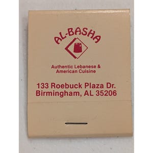 Vintage Al-Basha Restaurant Streichholzbuch Authentisches libanesisches Birmingham AL Bild 2