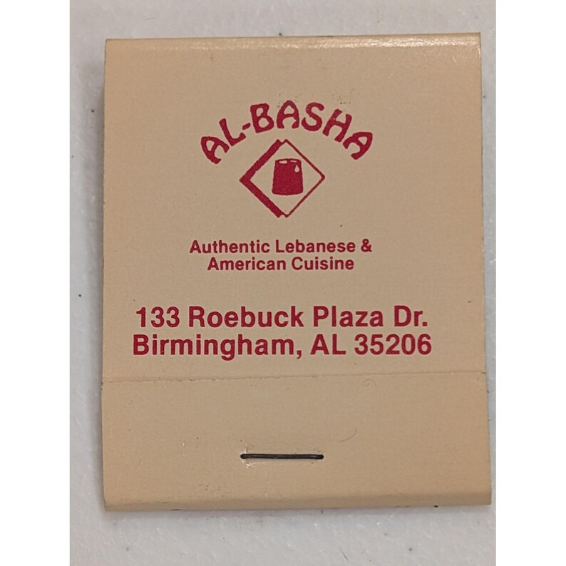 Vintage Al-Basha Restaurant Streichholzbuch Authentisches libanesisches Birmingham AL Bild 2