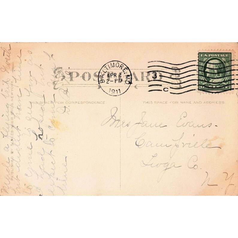 Antike Postkarte mit Blumengedicht von 1911, Poststempel Schlesinger Bros NY Baltimore MD Bild 2