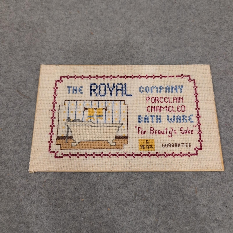 Vintage The Royal Company Porcelain Enameled Bath Ware Cross Stitch Art VG image 1