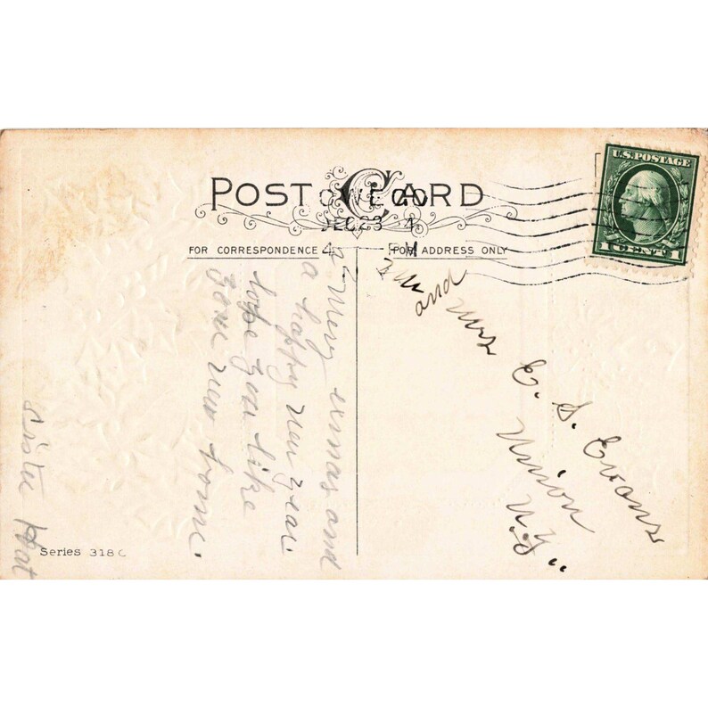 Vintage 1914 Embossed Christmas Postcard Winter Landscape Holly Series 318 C image 2