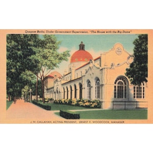 Quapaw Baths Hot Springs AR Linen Postcard House Big Dome c1930s Unposted image 1