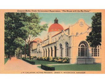 Quapaw Baths Hot Springs AR Linen Postcard House Big Dome c1930s Unposted