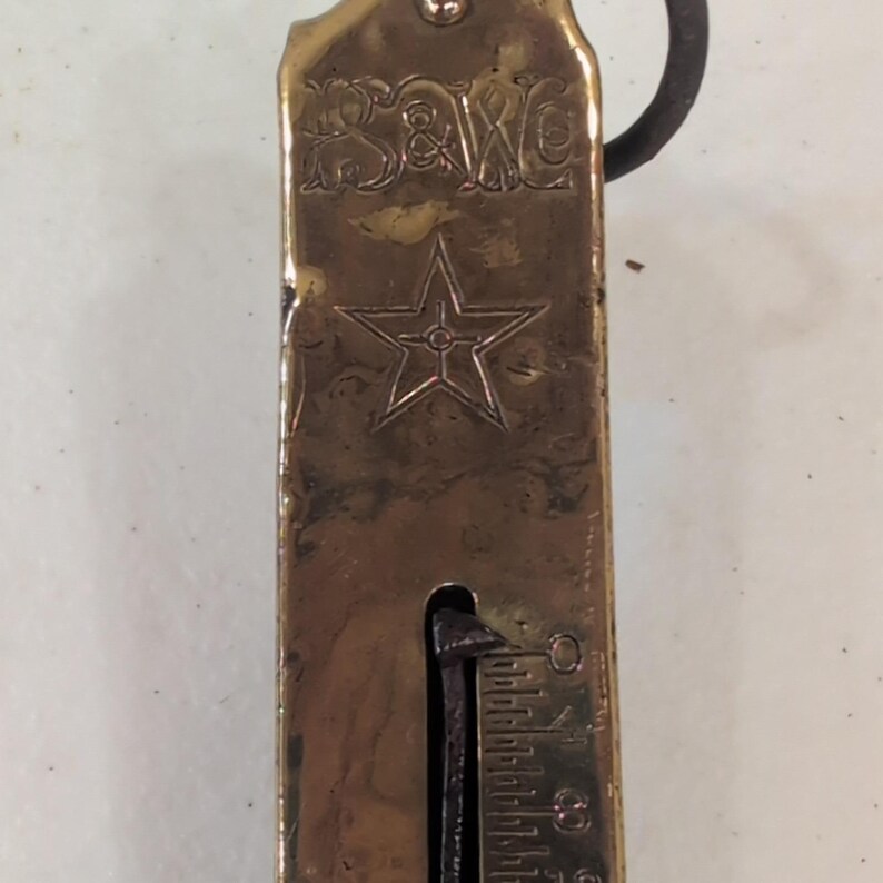 Vintage PS & W Co. Messinghängeskala 25 Pfund Stern Antik 8,5 Zoll 1890-1910 Bild 2