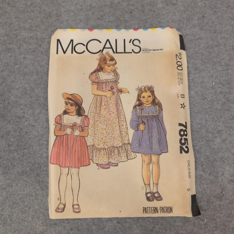 McCalls 7852 Sewing Pattern Vintage 1982 Girls Dress Size 6 Yoke Ruffle DIY image 1