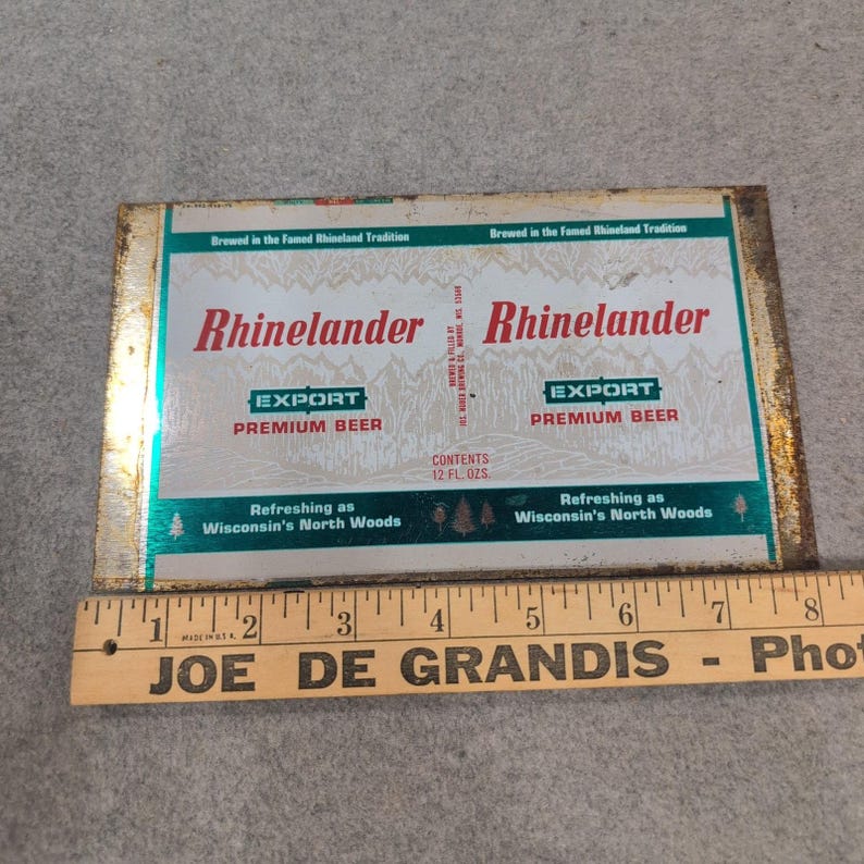 Vintage Rhinelander Export Premium Beer Metal Flat Sheet Jos Huber Brewing Co WI image 2