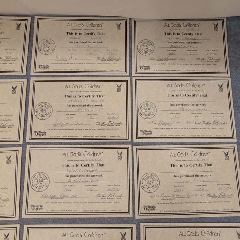 Lot of 20 All God's Children Martha Holcombe Certificates of Authenticity COA image 4
