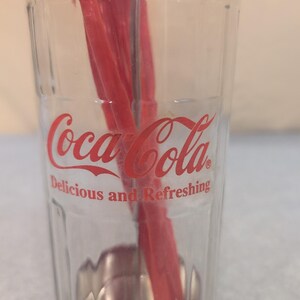 Coca-Cola Glass Straw Dispenser Chrome Lid Vintage Soda Fountain Style image 2