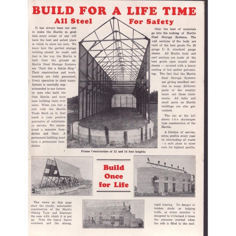 Folleto publicitario antiguo de Martin Steel Products Corp. sobre los crisoles Corn-Saver en Ohio. imagen 2