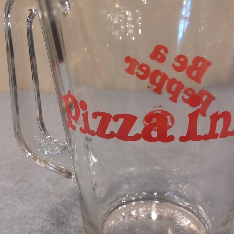 Vintage Dr Pepper Pizza Inn Be a Pepper Glass Pitcher Red Logo Advertising image 6