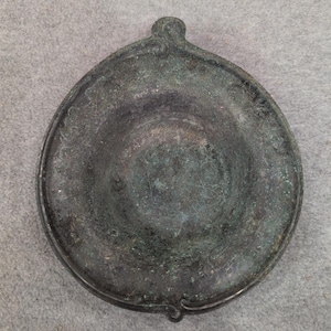 Ancient Bronze Patera Ritual Libation Dish Shallow Bowl with Green Patina