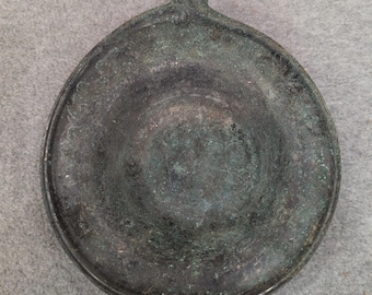 Ancient Bronze Patera Ritual Libation Dish Shallow Bowl with Green Patina