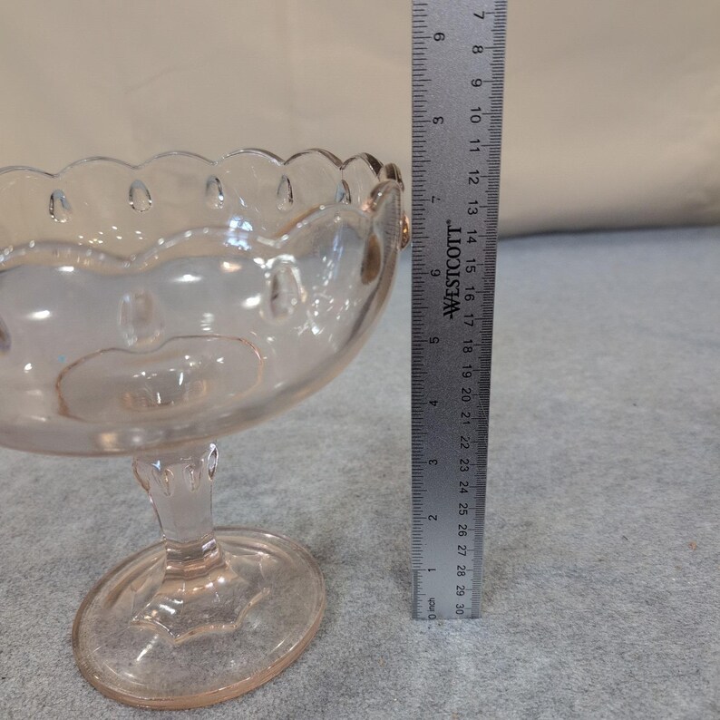 Indiana Glass Garland Teardrop Pink Pedestal Compote Bowl Scalloped Rim Vintage image 4