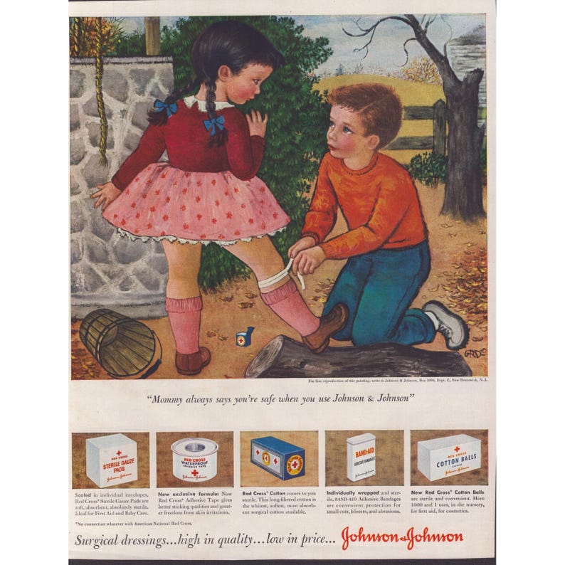 Vintage Johnson & Johnson Red Cross Band-Aid Print Ad Illustration Art 13x10 image 1