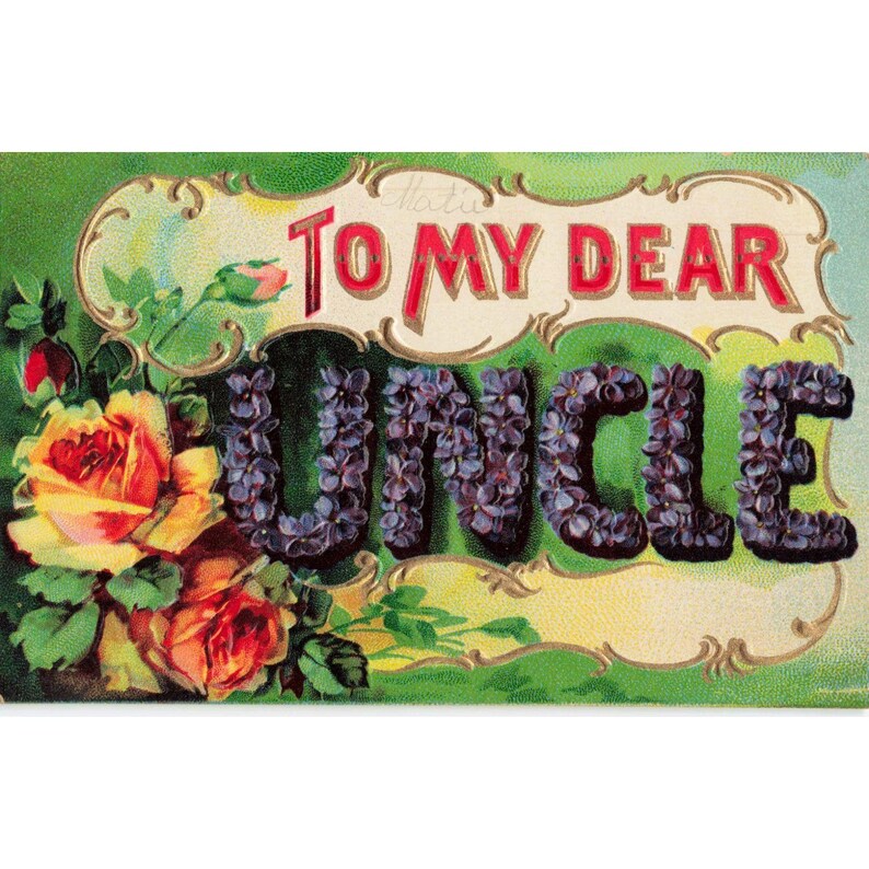 Antique Embossed Postcard To My Dear Uncle Roses Lilacs 1 Cent Franklin Stamp image 1