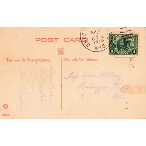 Carte postale de Pâques vintage de 1915, fille avec poussins, cachet postal de Sheboygan, Wisconsin image 2
