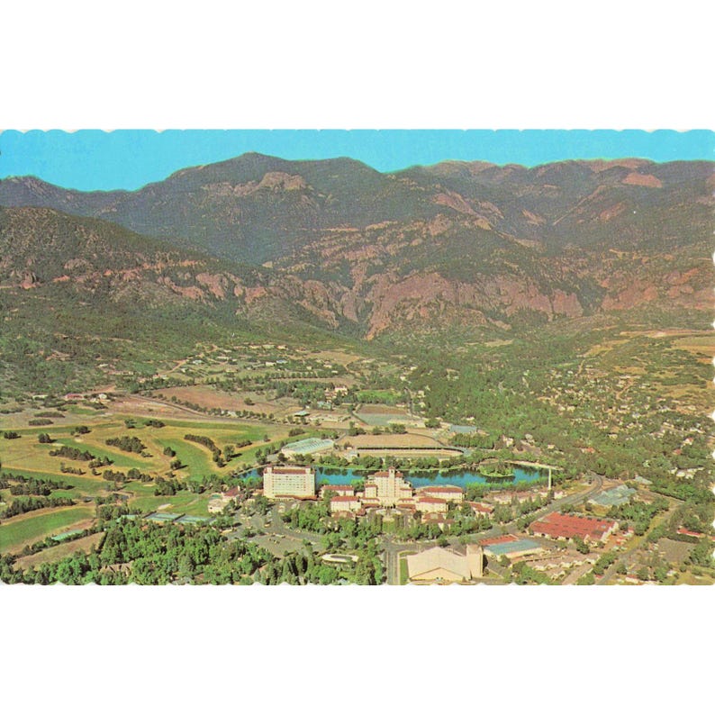 Broadmoor Hotel Colorado Springs CO Kromvykort Flygfoto Sanborn VG+ bild 1