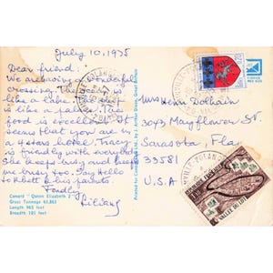 Vintage 1975 Cunard Queen Elizabeth 2 QE2 Postcard Postmarked Ocean Liner Ship image 2
