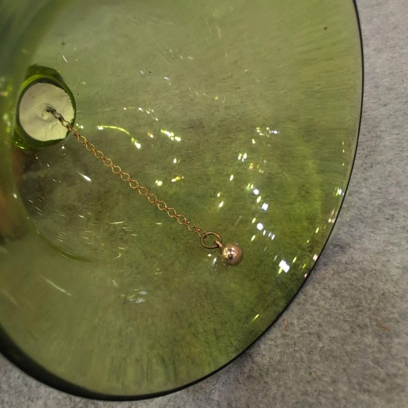 Vintage Pilgrim Glass Handblown Bell Avocado Green Clear Handle 1968-1979 image 3
