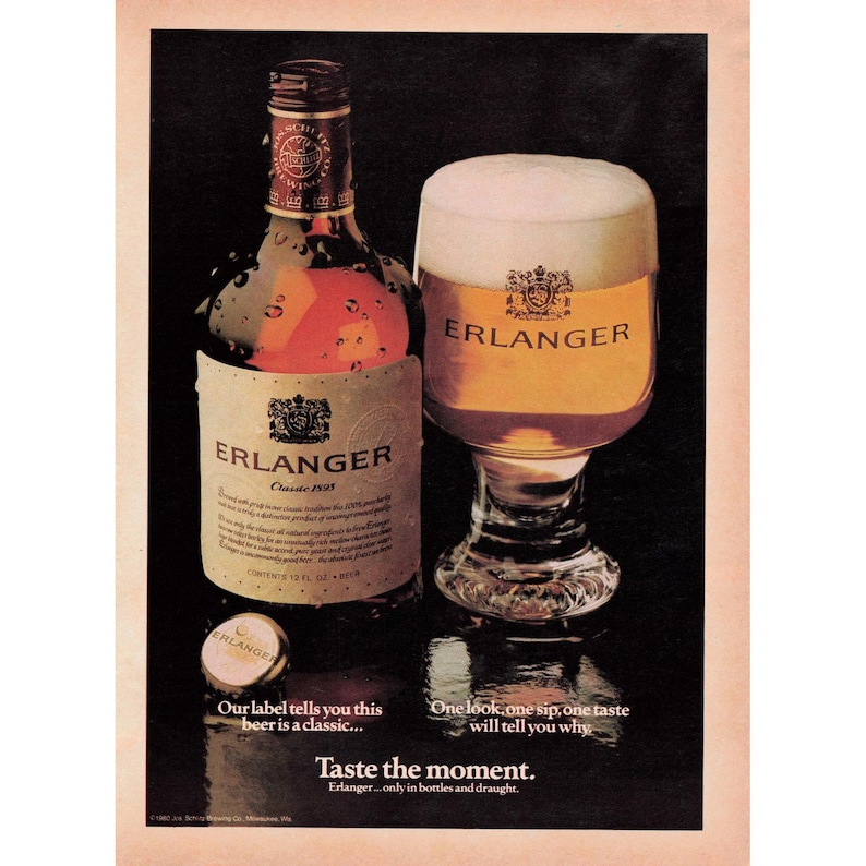 Vintage 1981 Erlanger Beer Print Ad, Schlitz Brewing Company Classic Style image 1