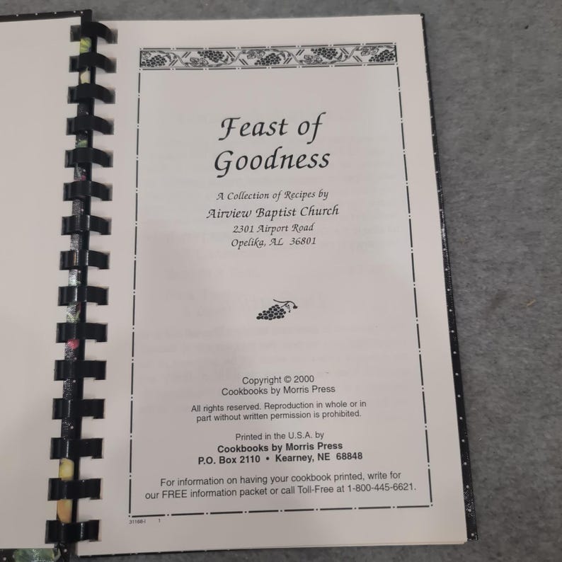 Feast of Goodness Airview Baptist Church Spiral Bound Cookbook Opelika Alabama image 2