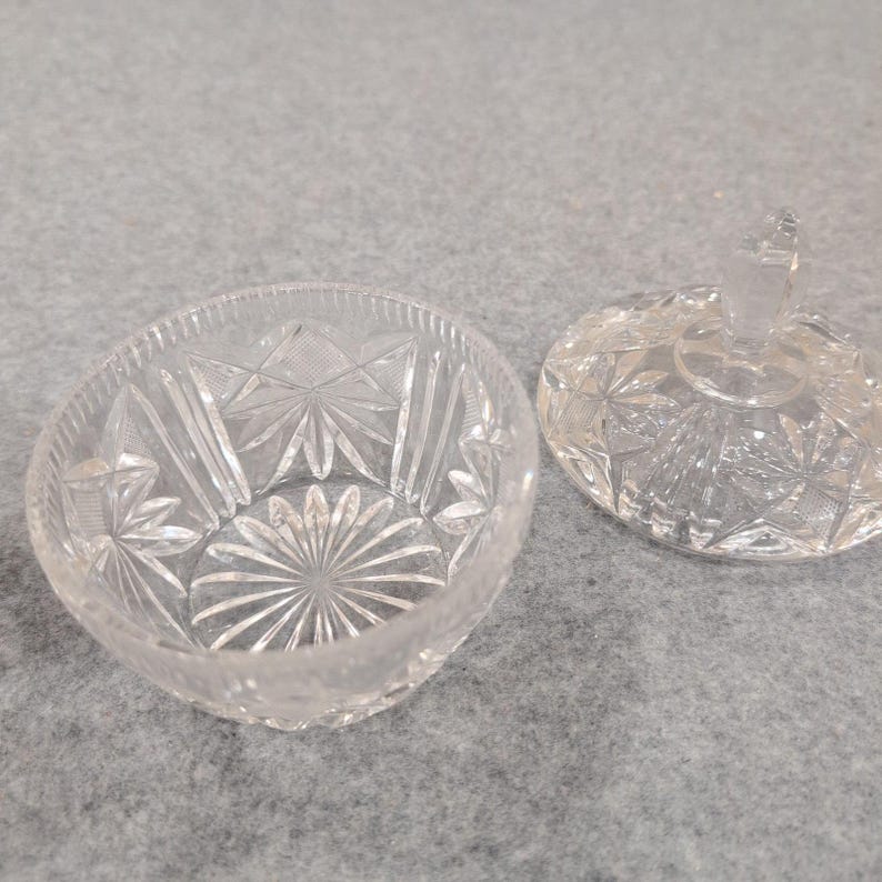 Vtg Miniature Cut Crystal Creamer and Lidded Sugar Bowl Set Starburst Pattern image 4