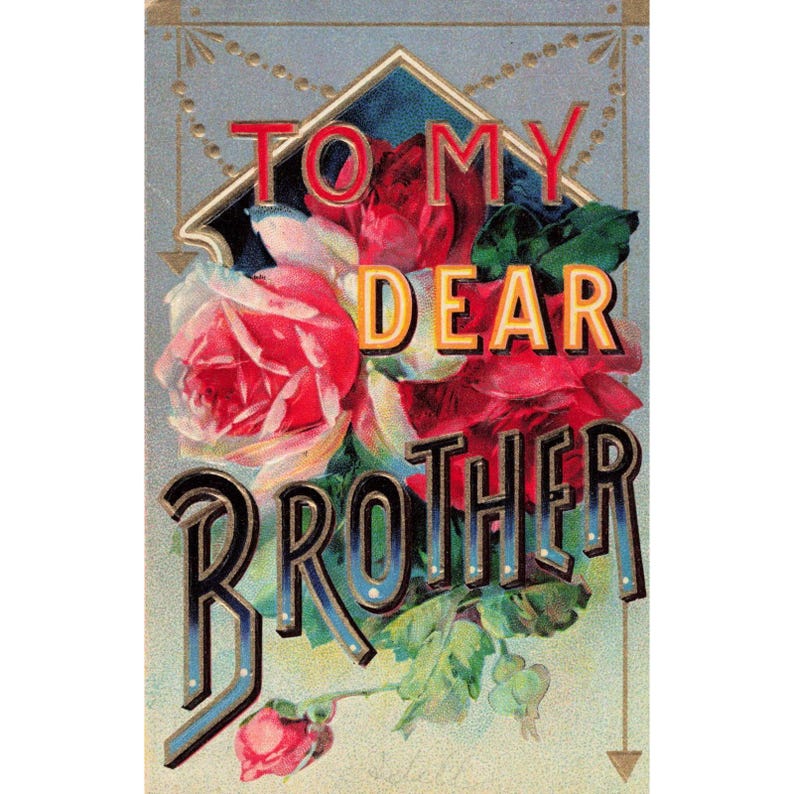 Antique 1909 To My Dear Brother Embossed Postcard Red Roses Printed in Germany image 1