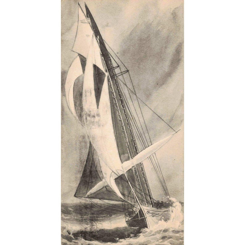 Vintage 1912 Sailing Ship Postcard 1c Benjamin Franklin Stamp Newburgh NY VG image 1