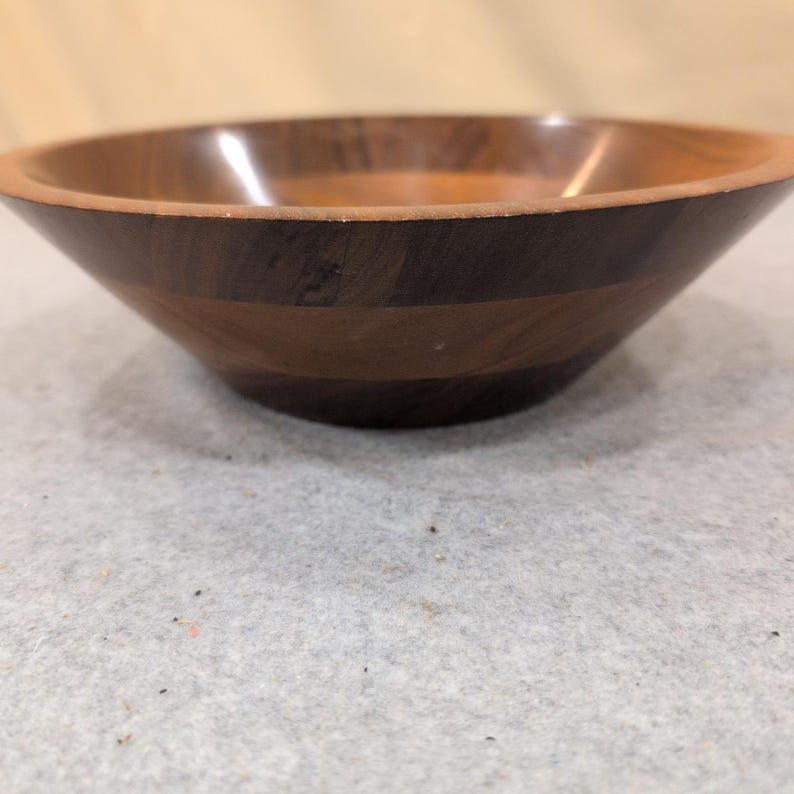 Mid Century Modern Segmented Wood Bowl Round Dark Walnut Finish Catchall image 4
