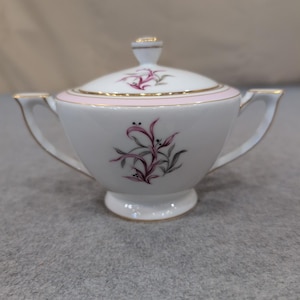 Mikado China Desiree Sugar Bowl with Lid Pink Grey Floral Gold Trim Japan image 1