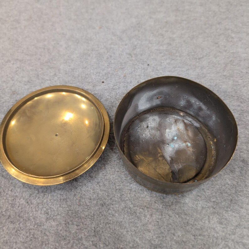 Vintage Brass Trinket Box Decorative Enamel Floral Bow Lid image 2