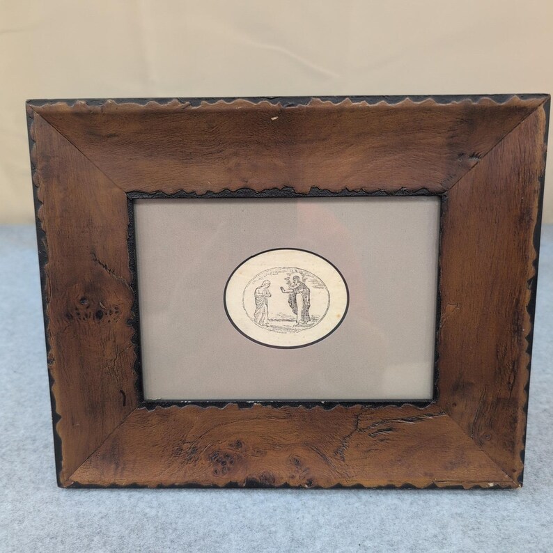 VTG Framed Woodcut Print Jesus & Mary Magdalene John 20:17 "Do not hold onto me" image 3