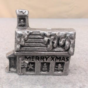 Vintage Cast Metal Christmas Schoolhouse Miniature Merry Xmas Village Decor image 1