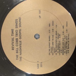 Bill Cobb Trio Nashville Gospel Sound Vinyl LP Revival Time LP 101 Mens Womens image 3