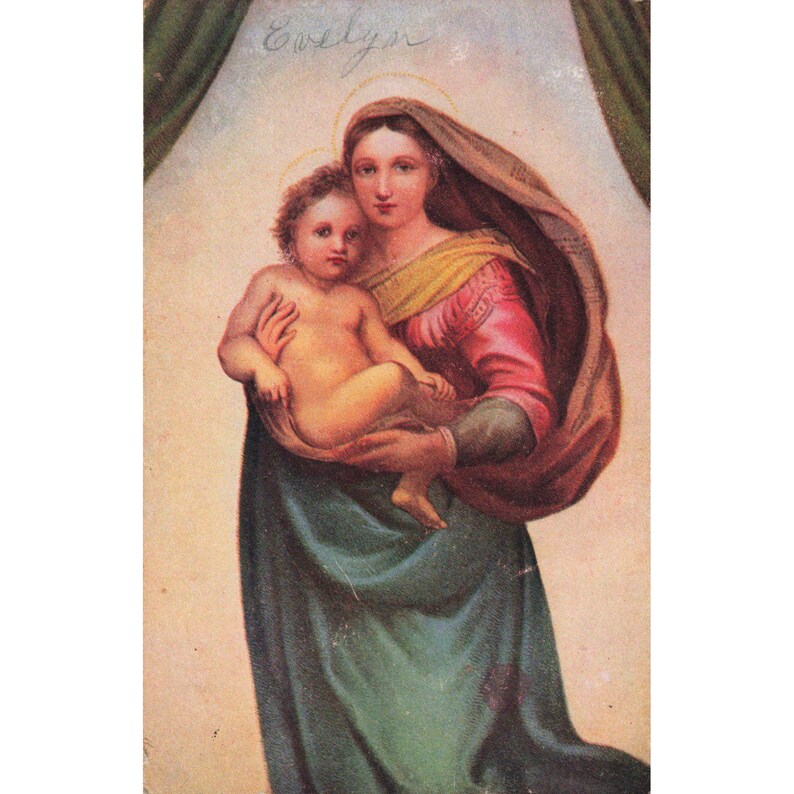 Vintage ansichtkaart De Sixtijnse Madonna Raphael Continental Art Co Chicago VG afbeelding 1