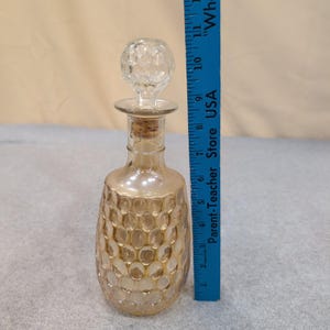 Vintage Amber Iridescent Glass Decanter Thumbprint Pattern with Stopper Cork image 6