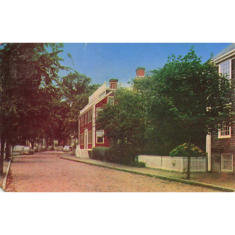 Vintage 1962 Nantucket MA Main Street House Roof Walk Postcard Bromley MA467 image 1