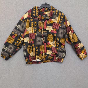 Vintage EVR Women's Lightweight Abstract Print Bomber Jacket Size Large image 2