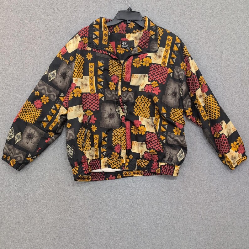 Vintage EVR Women's Lightweight Abstract Print Bomber Jacket Size Large image 2